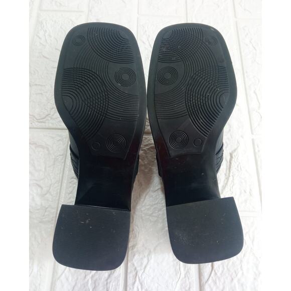 Vintage 90's Bass Leather Chunky Heels Womens Black Leather Buckle Y2K Size 7M - Picture 5 of 8